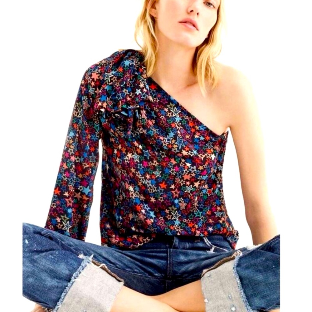 J. Crew Jacuzzi One Shoulder Top In Kaleidoscope Star Print Women's 4 Party